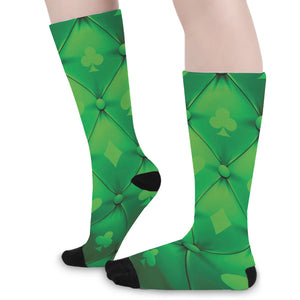 Green Playing Card Suits Pattern Print Long Socks