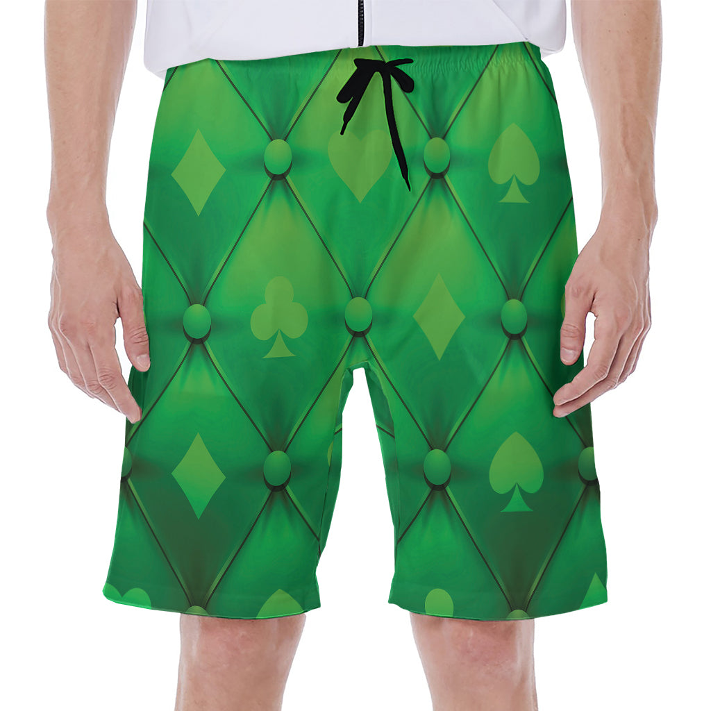 Green Playing Card Suits Pattern Print Men's Beach Shorts