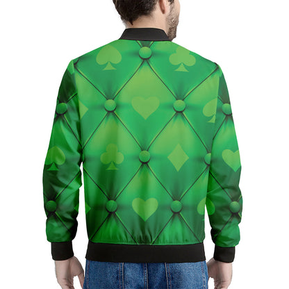 Green Playing Card Suits Pattern Print Men's Bomber Jacket