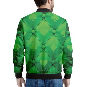 Green Playing Card Suits Pattern Print Men's Bomber Jacket