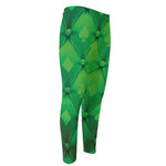 Green Playing Card Suits Pattern Print Men's Compression Pants