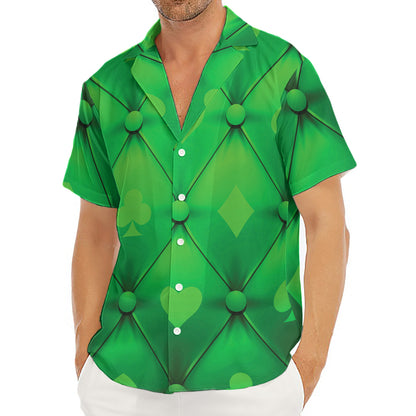 Green Playing Card Suits Pattern Print Men's Deep V-Neck Shirt