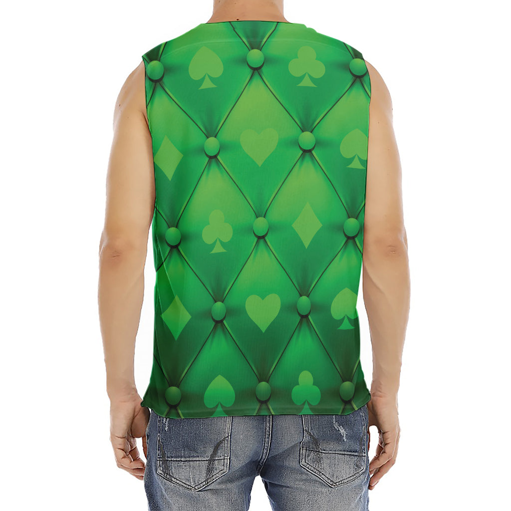 Green Playing Card Suits Pattern Print Men's Fitness Tank Top