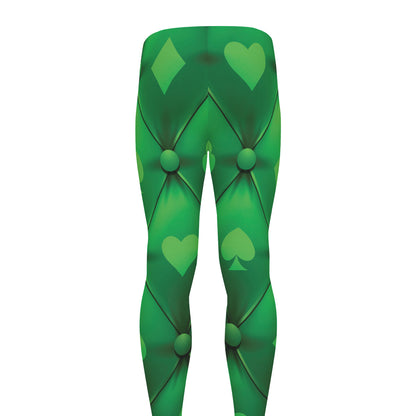 Green Playing Card Suits Pattern Print Men's leggings