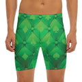 Green Playing Card Suits Pattern Print Men's Long Boxer Briefs