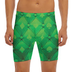 Green Playing Card Suits Pattern Print Men's Long Boxer Briefs