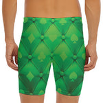 Green Playing Card Suits Pattern Print Men's Long Boxer Briefs
