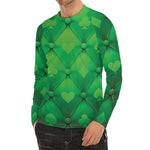 Green Playing Card Suits Pattern Print Men's Long Sleeve Rash Guard