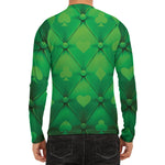 Green Playing Card Suits Pattern Print Men's Long Sleeve Rash Guard