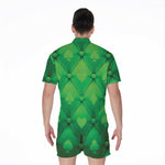 Green Playing Card Suits Pattern Print Men's Rompers