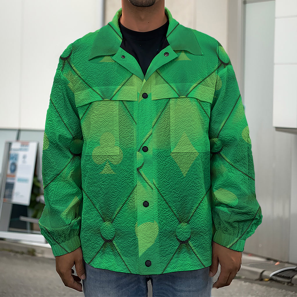 Green Playing Card Suits Pattern Print Men's Shirt Jacket