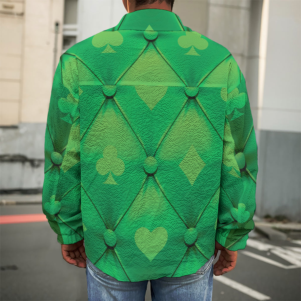 Green Playing Card Suits Pattern Print Men's Shirt Jacket