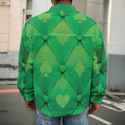 Green Playing Card Suits Pattern Print Men's Shirt Jacket
