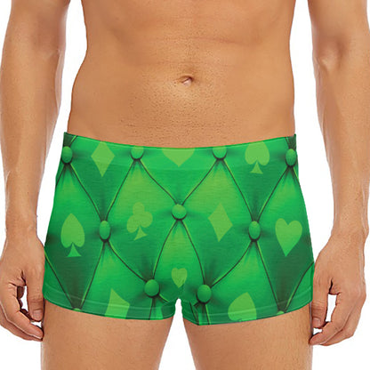Green Playing Card Suits Pattern Print Men's Short Boxer Briefs