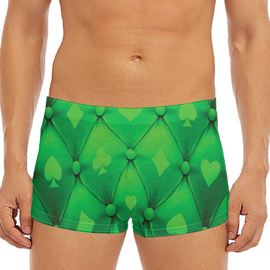 Green Playing Card Suits Pattern Print Men's Short Boxer Briefs