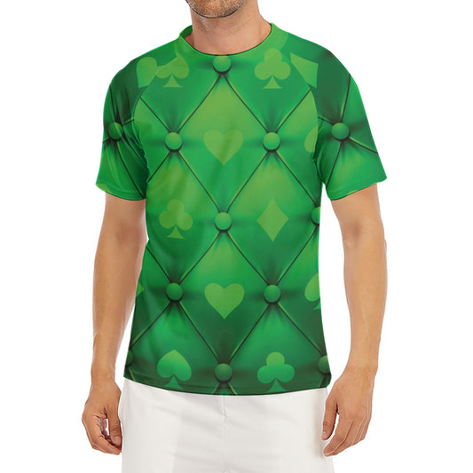 Green Playing Card Suits Pattern Print Men's Short Sleeve Rash Guard