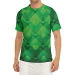 Green Playing Card Suits Pattern Print Men's Short Sleeve Rash Guard