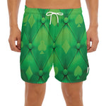 Green Playing Card Suits Pattern Print Men's Split Running Shorts