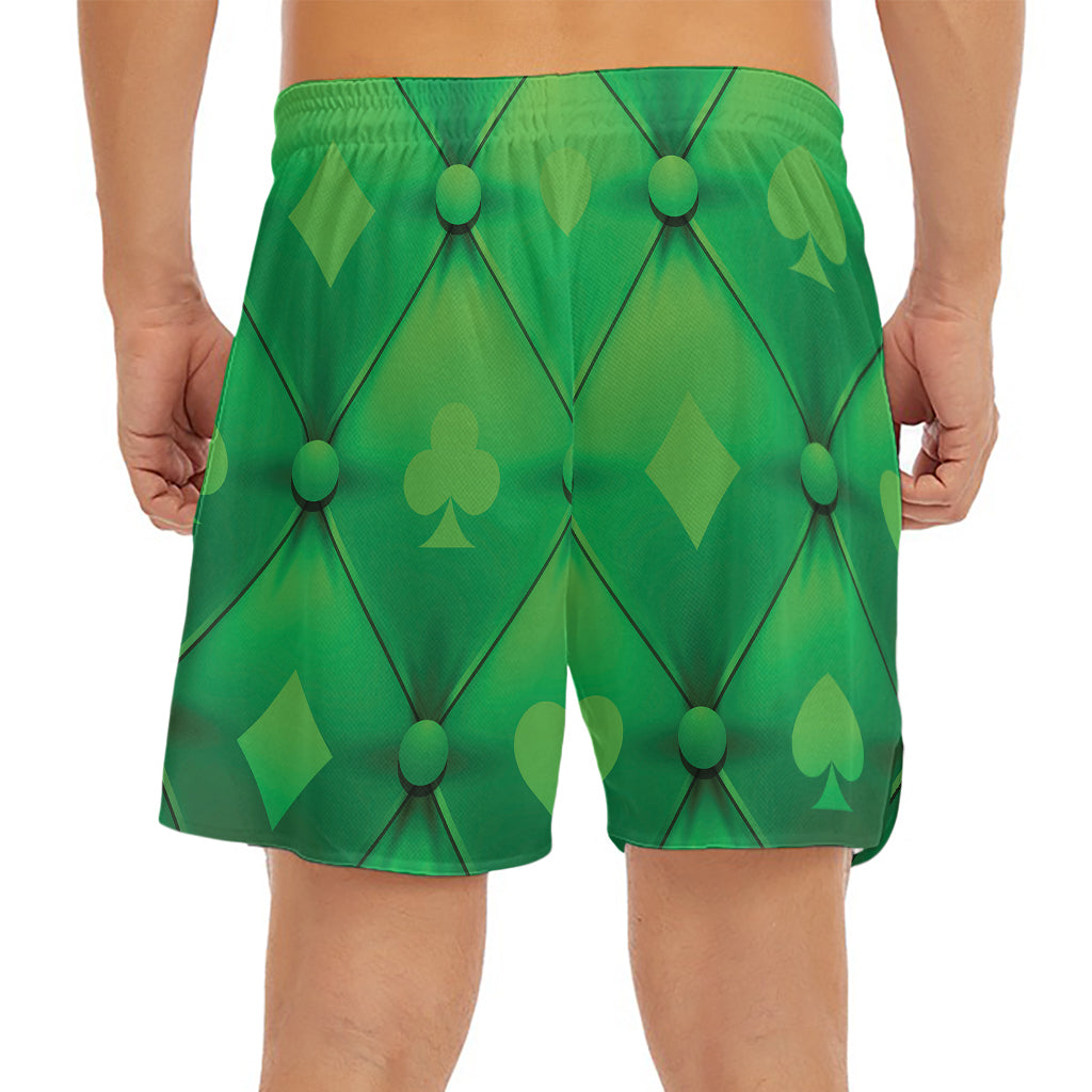 Green Playing Card Suits Pattern Print Men's Split Running Shorts