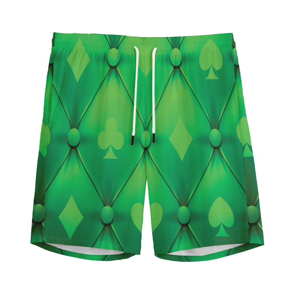 Green Playing Card Suits Pattern Print Men's Sports Shorts