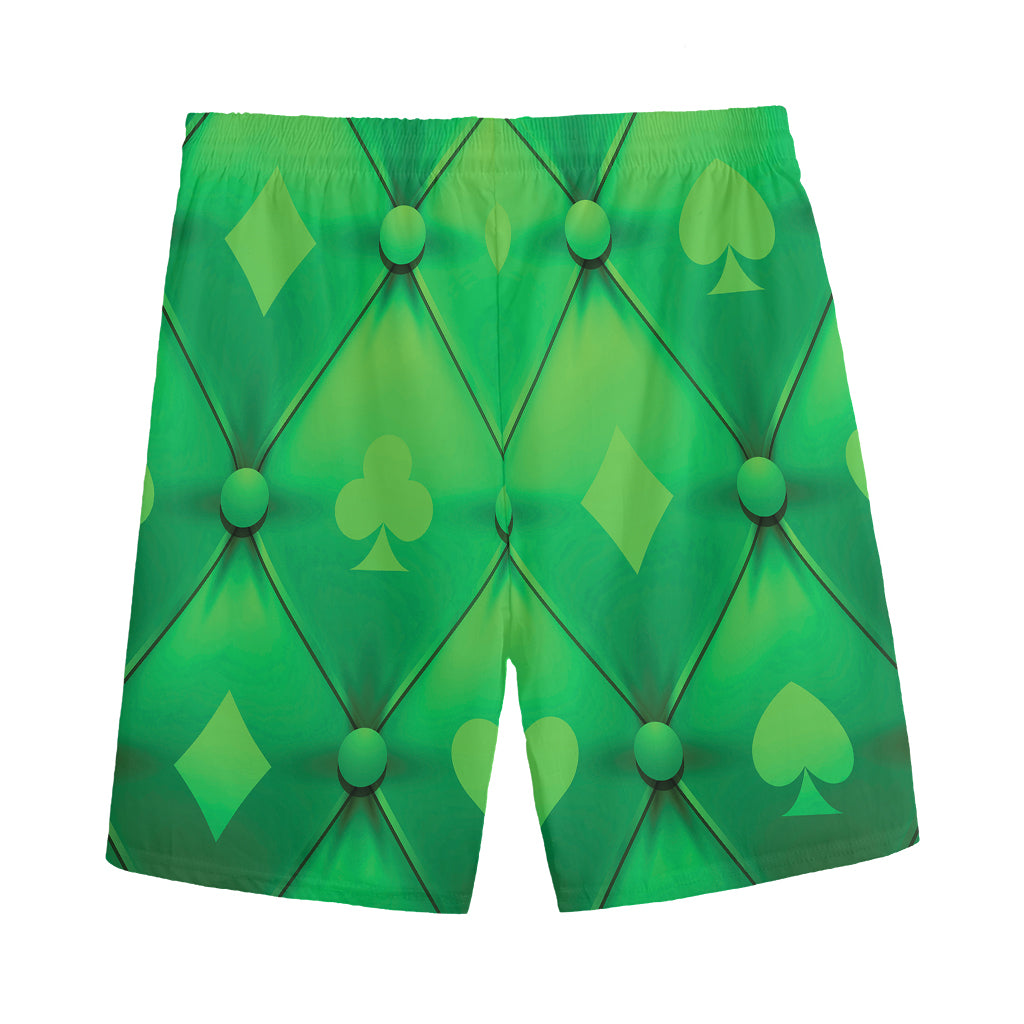 Green Playing Card Suits Pattern Print Men's Sports Shorts