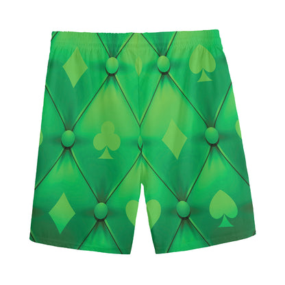 Green Playing Card Suits Pattern Print Men's Sports Shorts