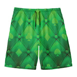 Green Playing Card Suits Pattern Print Men's Swim Trunks