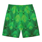 Green Playing Card Suits Pattern Print Men's Swim Trunks