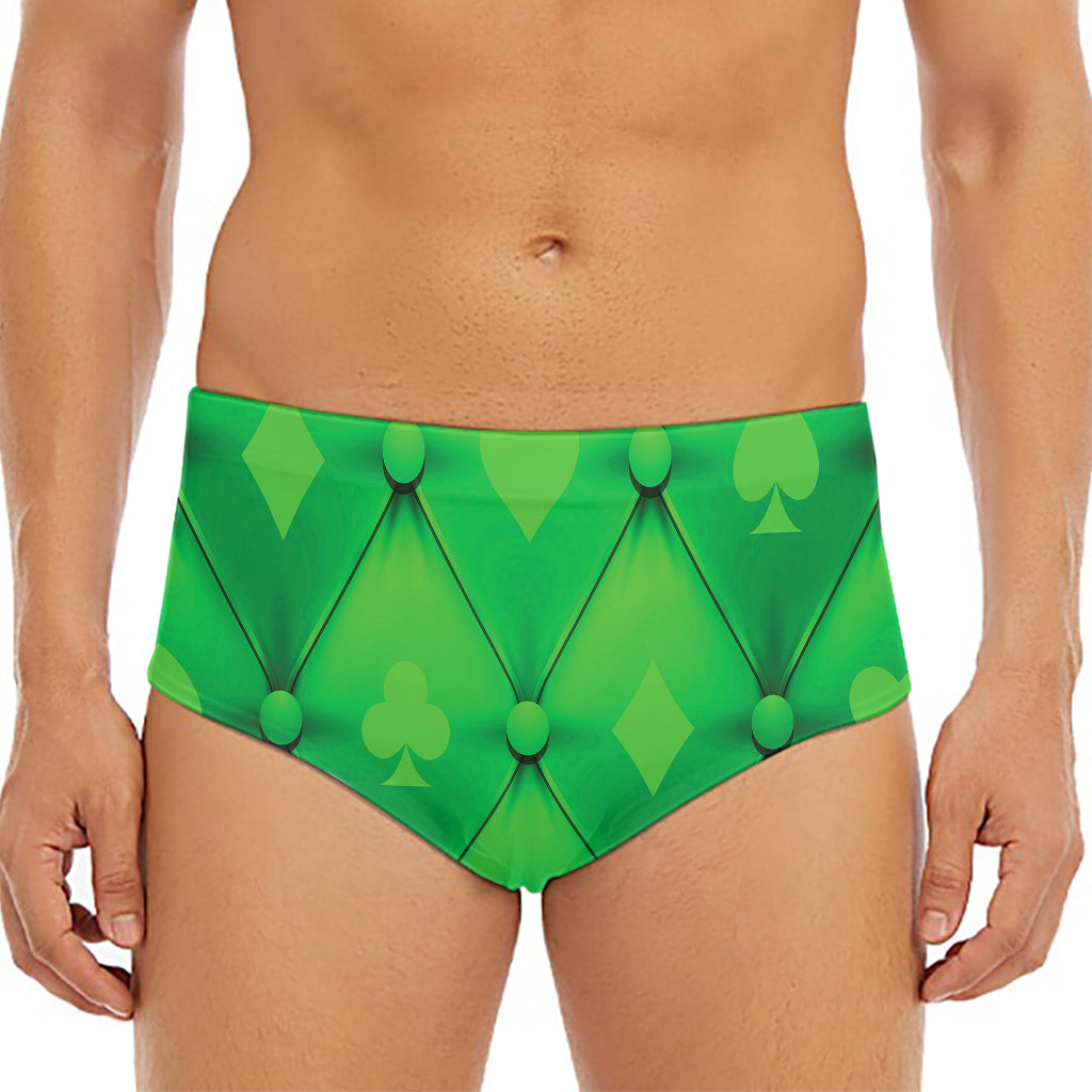 Green Playing Card Suits Pattern Print Men's Triangle Swim Briefs