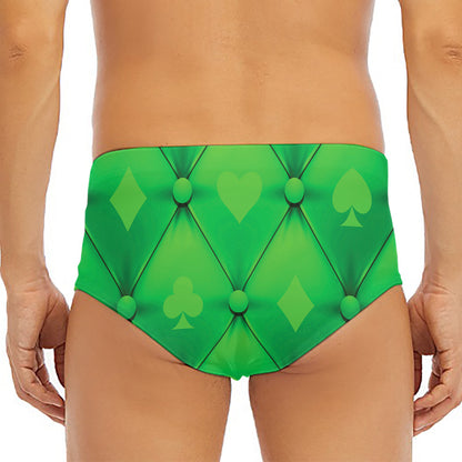 Green Playing Card Suits Pattern Print Men's Triangle Swim Briefs