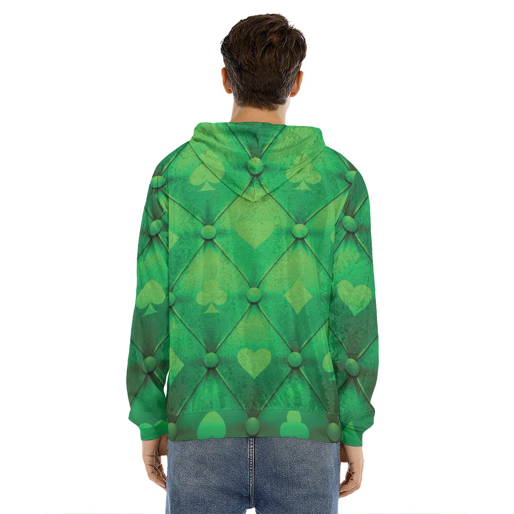 Green Playing Card Suits Pattern Print Men's Velvet Pullover Hoodie