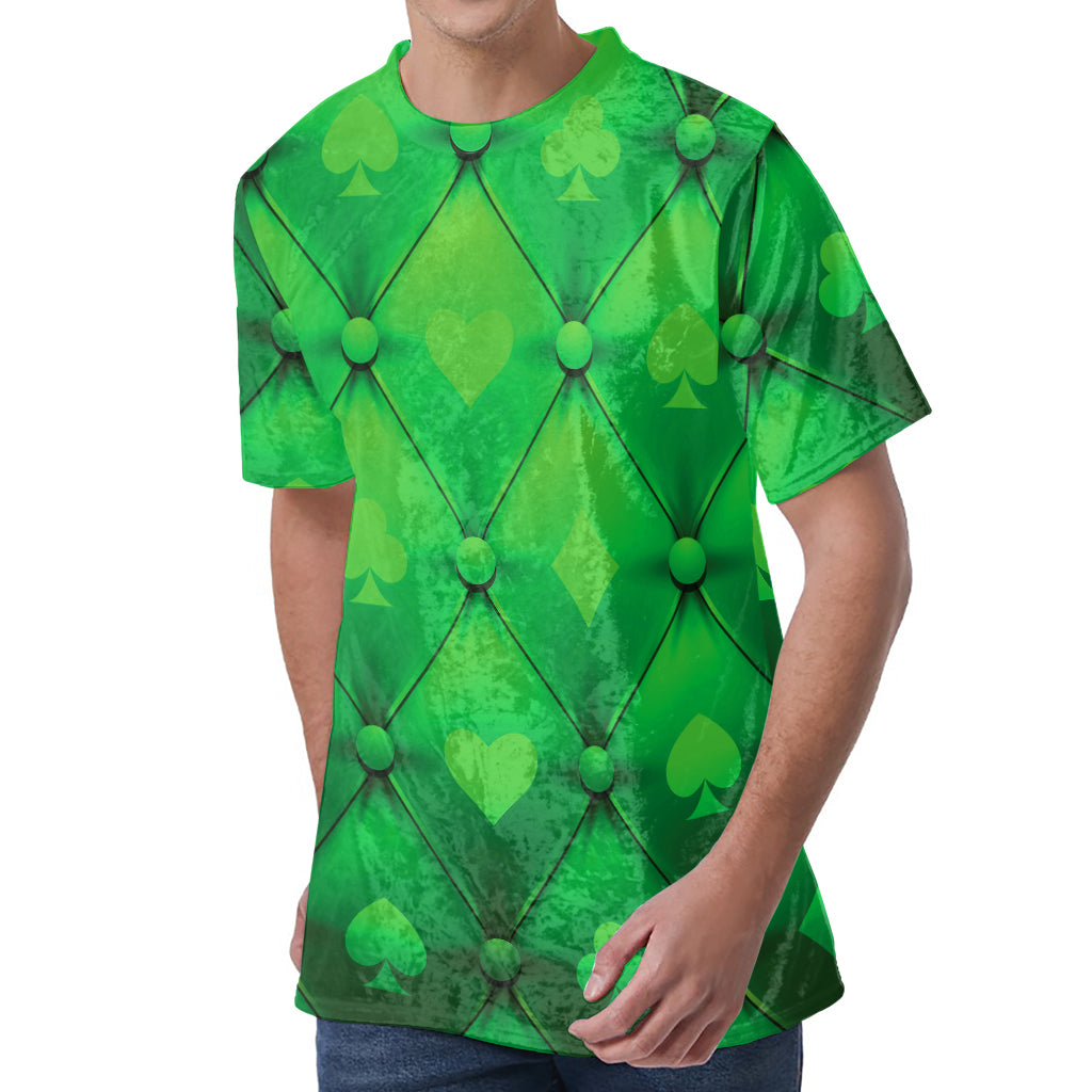 Green Playing Card Suits Pattern Print Men's Velvet T-Shirt