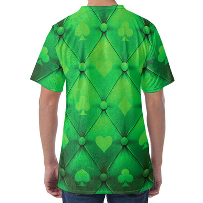 Green Playing Card Suits Pattern Print Men's Velvet T-Shirt