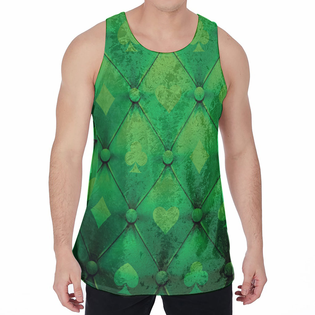 Green Playing Card Suits Pattern Print Men's Velvet Tank Top