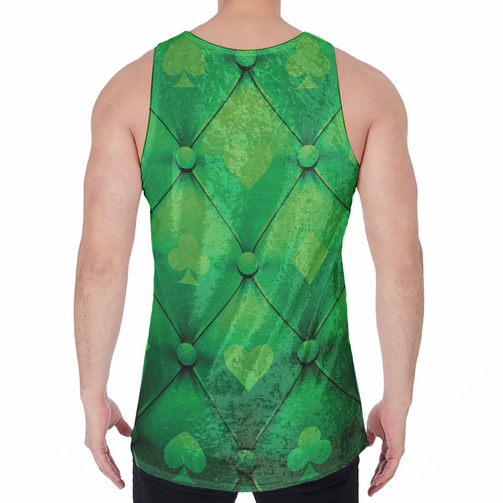 Green Playing Card Suits Pattern Print Men's Velvet Tank Top