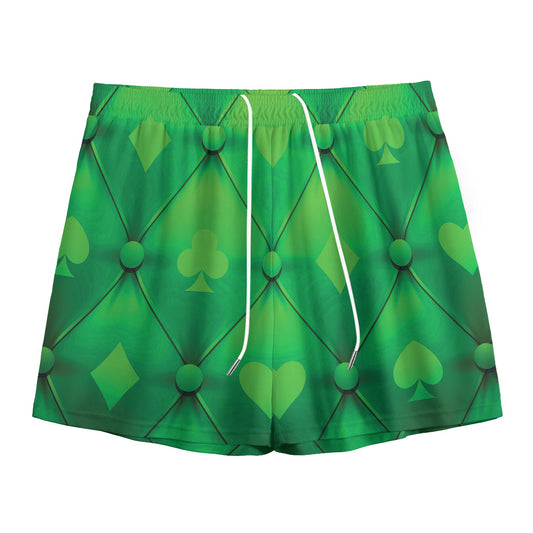Green Playing Card Suits Pattern Print Mesh Shorts