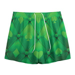 Green Playing Card Suits Pattern Print Mesh Shorts