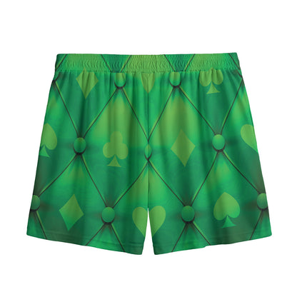 Green Playing Card Suits Pattern Print Mesh Shorts