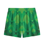 Green Playing Card Suits Pattern Print Mesh Shorts