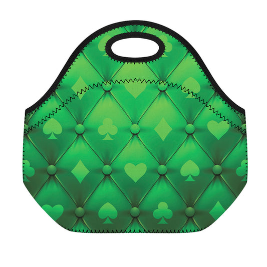 Green Playing Card Suits Pattern Print Neoprene Lunch Bag