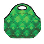 Green Playing Card Suits Pattern Print Neoprene Lunch Bag