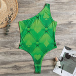 Green Playing Card Suits Pattern Print One Shoulder Bodysuit