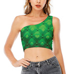 Green Playing Card Suits Pattern Print One Shoulder Crop Top