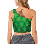 Green Playing Card Suits Pattern Print One Shoulder Crop Top