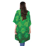 Green Playing Card Suits Pattern Print Open Front Beach Cover Up