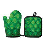 Green Playing Card Suits Pattern Print Oven Mitt And Pot Holder Set