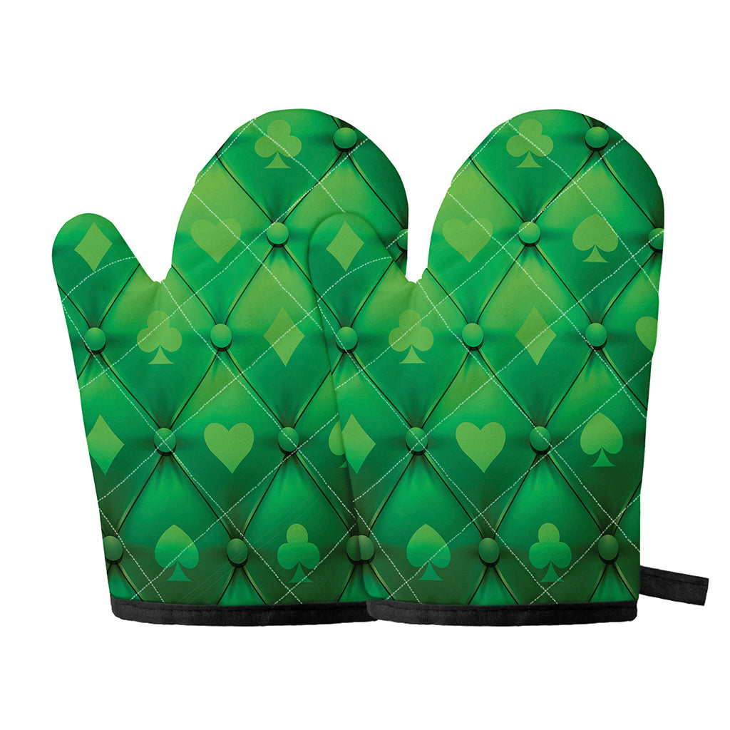 Green Playing Card Suits Pattern Print Oven Mitts