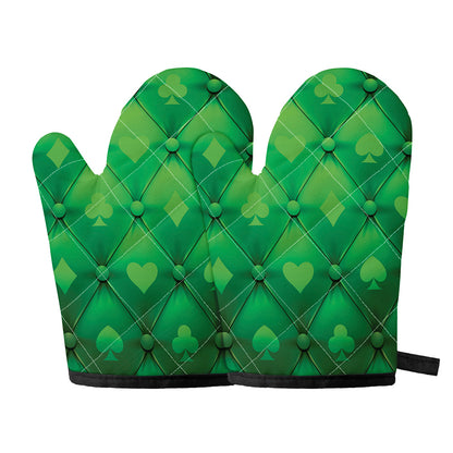 Green Playing Card Suits Pattern Print Oven Mitts