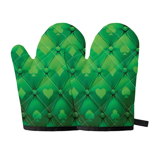 Green Playing Card Suits Pattern Print Oven Mitts