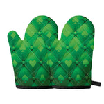 Green Playing Card Suits Pattern Print Oven Mitts